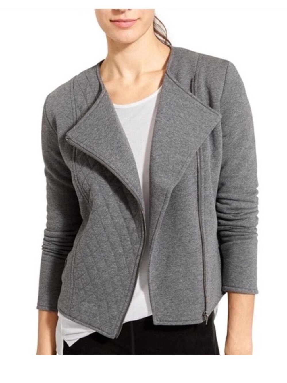 Athleta Jacket Grey Moto Full-Zip Quilted Cotton Belvedere